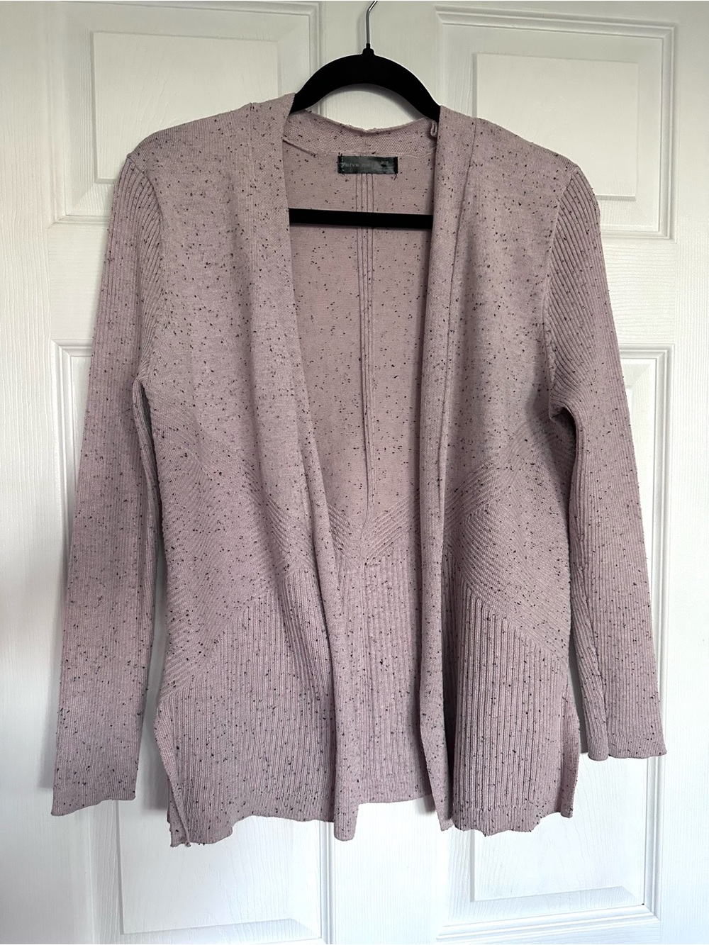 Women’s Open-Front Light pink/Lavender Speckled Cardigan Sweater MED